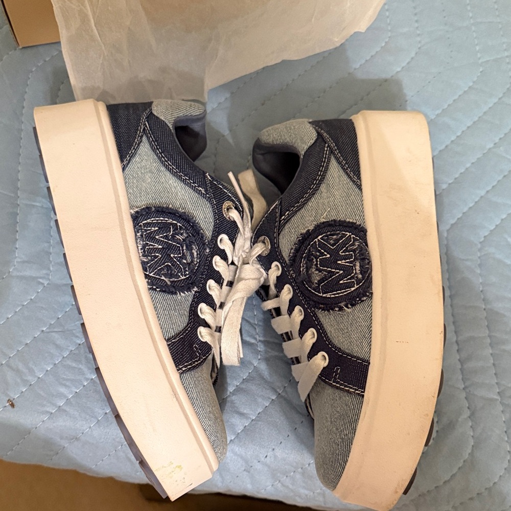 Michael Kors Light and Dark Blue Denim Platform Sneakers